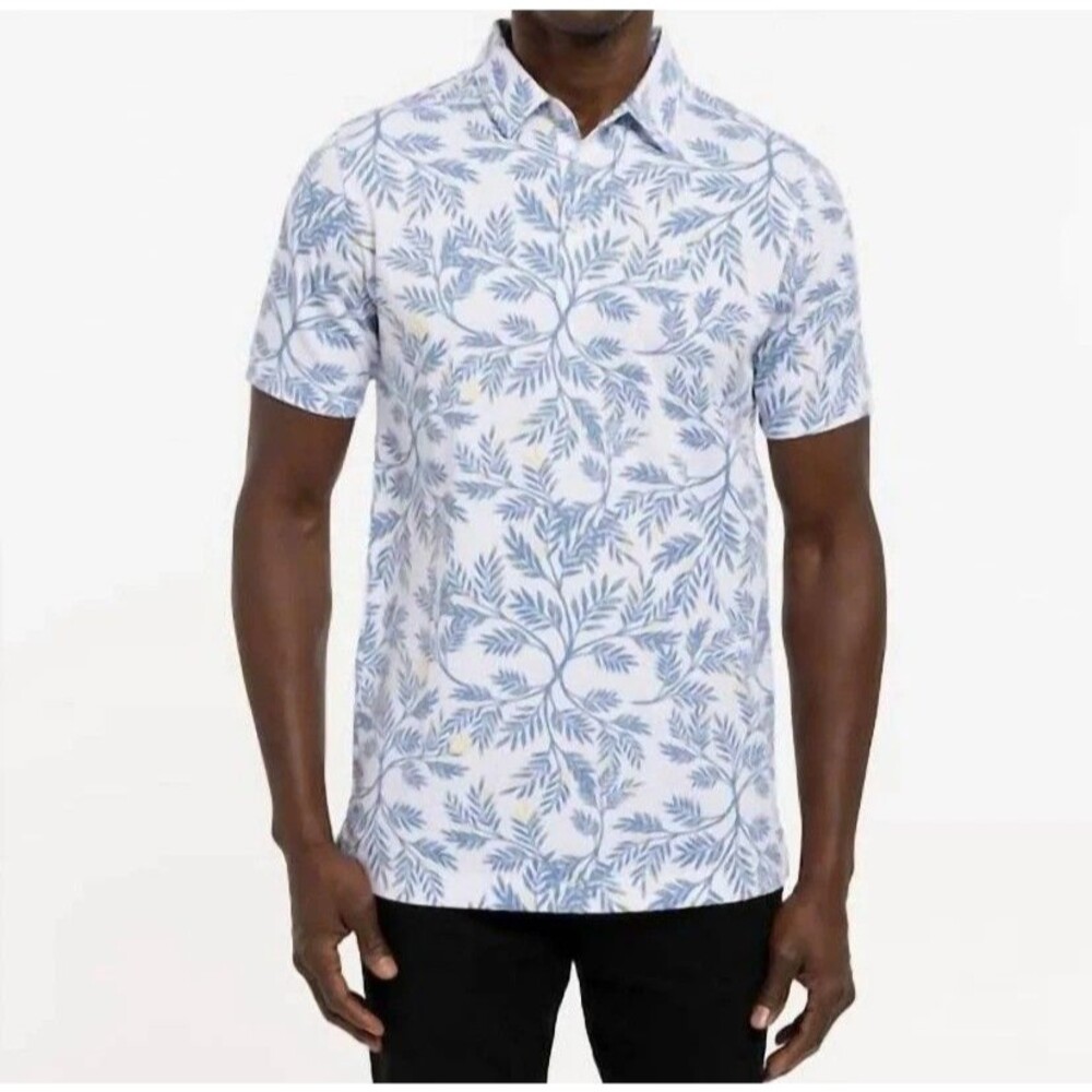 Travis Mathew Desert Wind Golf Polo Shirt Mens XL Blue Floral 1MX105